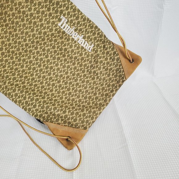 Timberland Cinch Bag Sack Duffel Pull String Canvas Drawstring Carry All Logo - Picture 3 of 9